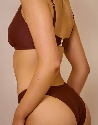 Wolf & Whistle X Maia Andrews Ring Front High Leg Bikini Bottoms In Brown