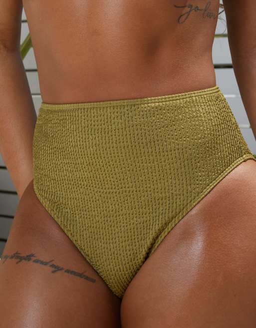 South Beach Curve Exclusive crinkle string bikini bottom in khaki