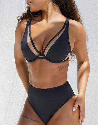 x Malaika Terry Exclusive mix and match high waist bikini bottom in black