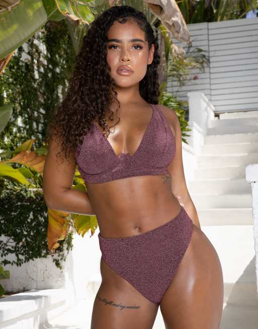 Wolf & Whistle x Malaika Terry Fuller Bust mix & match underwire bikini top in metallic pink