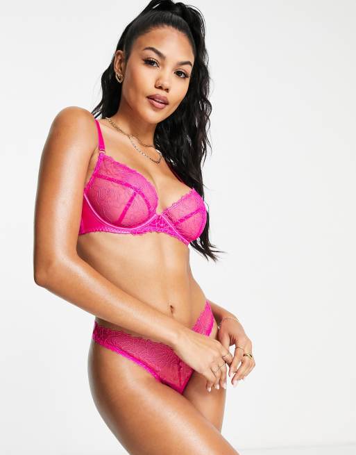 Peek & Beau Fuller Bust tillie plunge lace and satin bra in hot pink