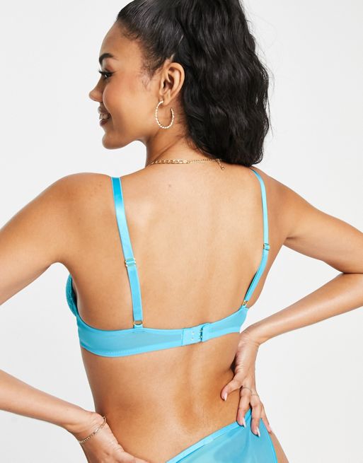 Wolf & Whistle X Megan sheer strappy semi open cup bra in mint