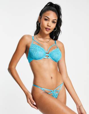 Wolf & Whistle X Megan Lace Tanga Side Brief In Blue-green