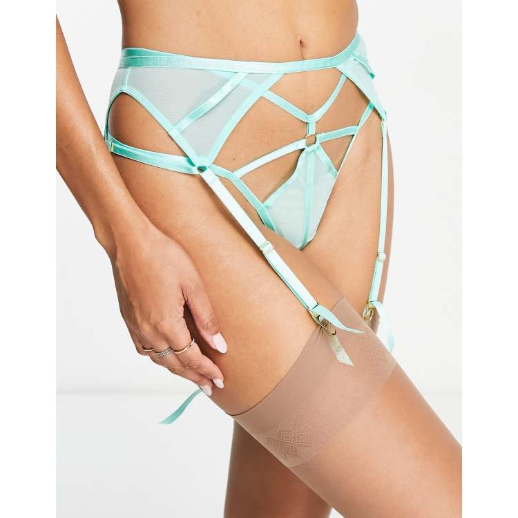 Wolf Whistle X Megan sheer strappy garter belt in mint