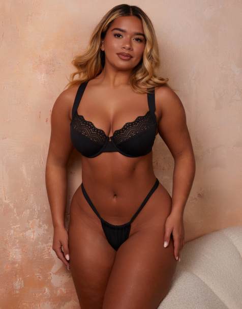 Wolf & Whistle x Natalie Gessey bikini bottoms in black - view 1
