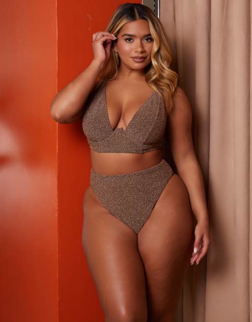 Wolf & Whistle x Natalie Gessey bikini bottoms in gold metallic