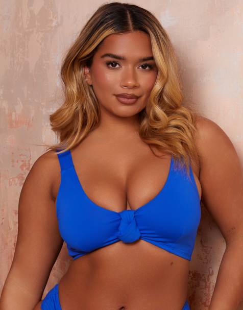 Wolf & Whistle x Natalie Gessey Fuller Bust bikini top in cobalt blue with knot detail - view 1