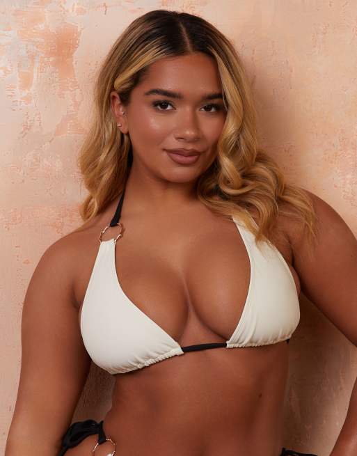 Wolf & Whistle x Natalie Gessey - Fuller Bust - Monokrom trekantsbikinitop med ringdetaljer