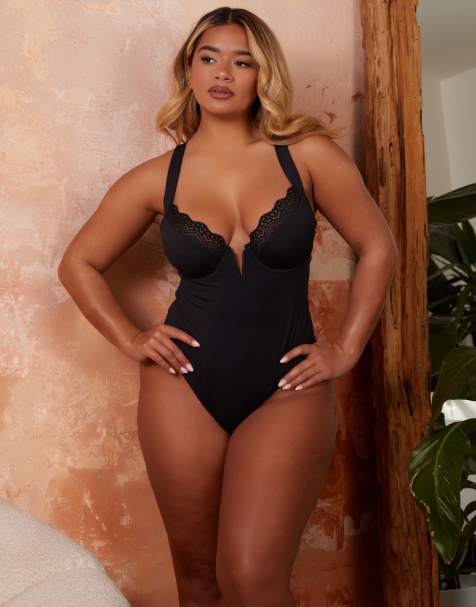 Wolf & Whistle X Natalie Gessey Fuller Bust underwire swimsuit in black with lace cup detail - view 1