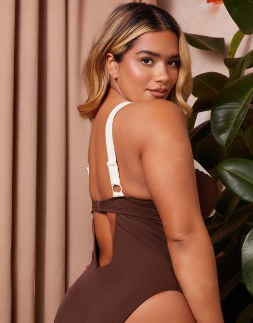 Wolf & Whistle X Natalie Gessey Fuller Bust underwire swimsuit in
