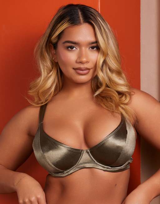 Wolf & Whistle X Natalie Gessey – Fylligare Byst – Grön bikiniöverdel med bygel