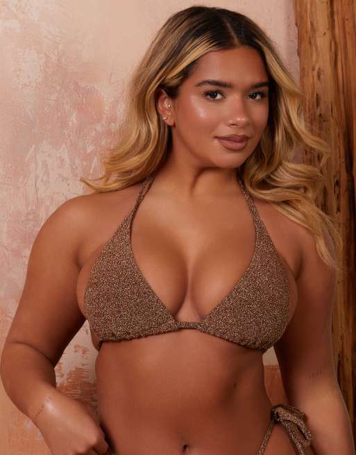 Wolf & Whistle X Natalie Gessey – Größere Brust – Triangel-Bikinioberteil in Metallic-Gold