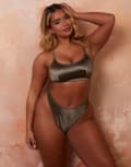 [Wolf & Whistle] Wolf & Whistle x Natalie Gessey high waist bikini bottoms in green 14 Olive