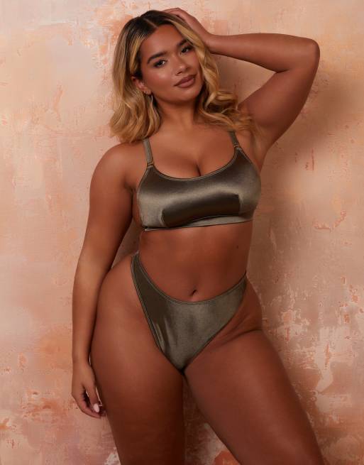 Wolf & Whistle X Natalie Gessey - Vollere buste - Bikinibroekje met hoge taille in groen