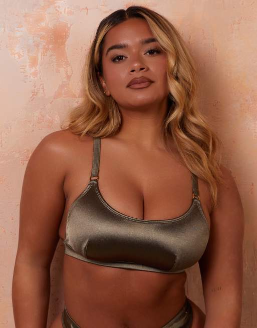 Wolf & Whistle X Natalie Gessey - Vollere buste - Bikinitopje met bandjes met gouden ringen in groen