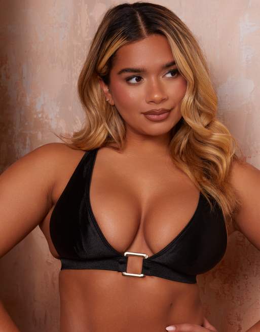 Wolf & Whistle X Natalie Gessey - Vollere buste - Bikinitopje met gouden afwerking in zwart