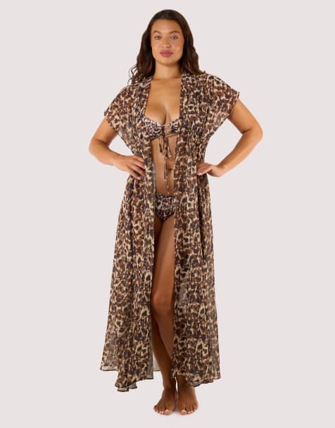 Wolf & Whistle Zarah animal print georgette long beach kaftan in animal print - view 1