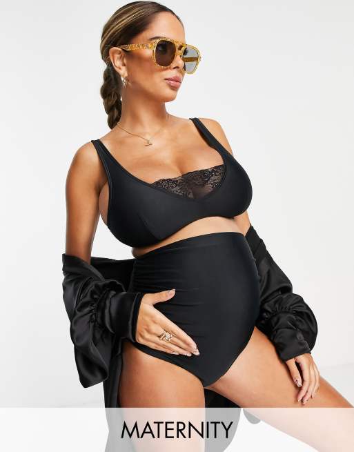 Wolf & Whistle - Zwangerschapskleding - Exclusive - Cropped bikinitopje met kanten inzetstukje in zwart