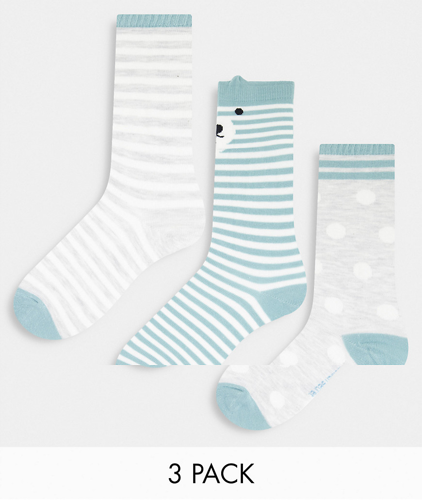 Women'secret 3-pack ankle socks in dot and stripe mix in gray