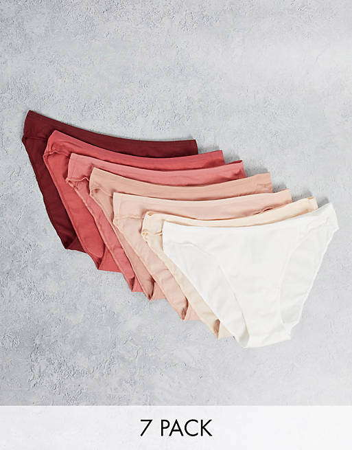 Women'secret 7 pack cotton briefs in pink/red tones