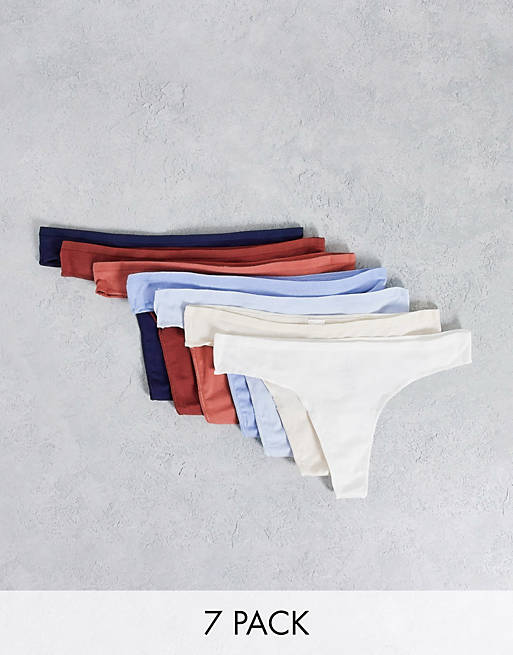 Women'secret 7 pack cotton plain thongs in multi colours