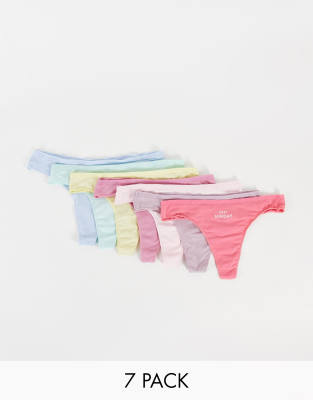 Women'secret Women'secret 7 pack cotton slogan thongs in multi colour