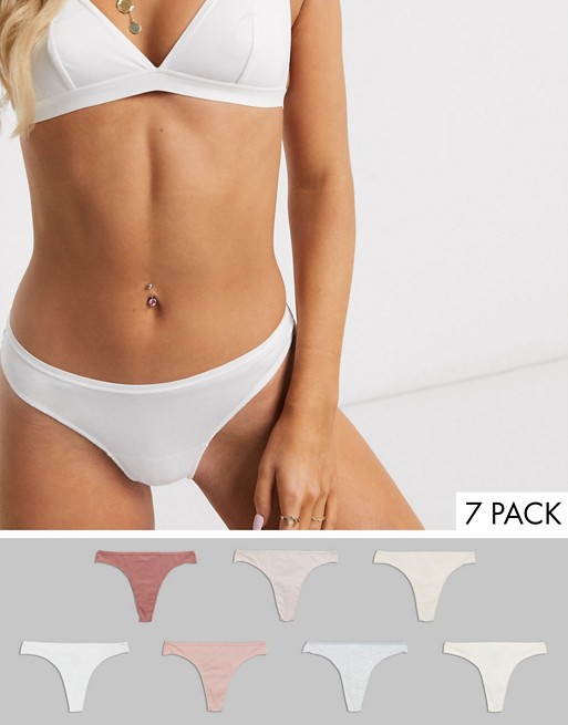 Women'secret 7 pack cotton thong in cream and pink