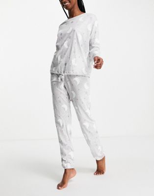 Women'secret celestial print long pyjama set in grey marl