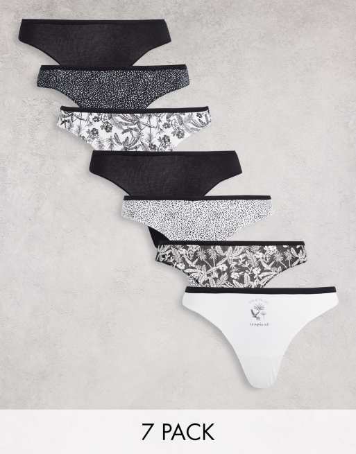Women'secret - Confezione da 7 perizomi bianchi e neri a fiori e a pois