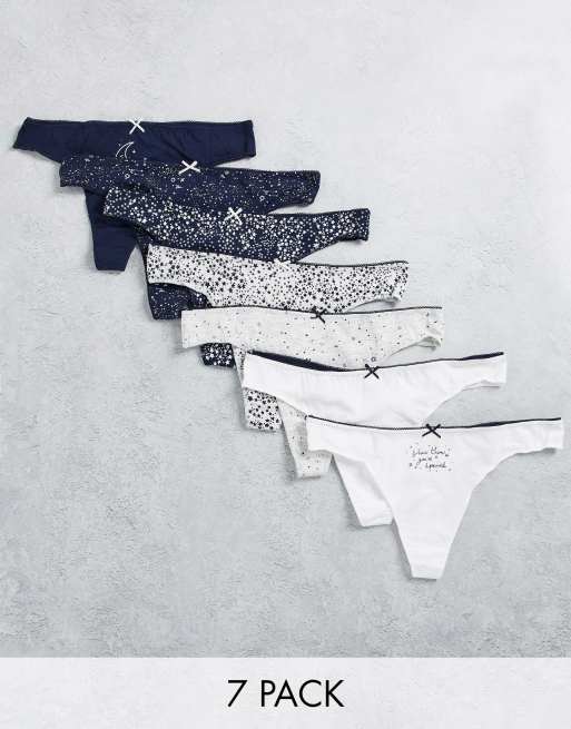 Women'secret - Confezione da 7 perizomi con luna e stelle blu navy