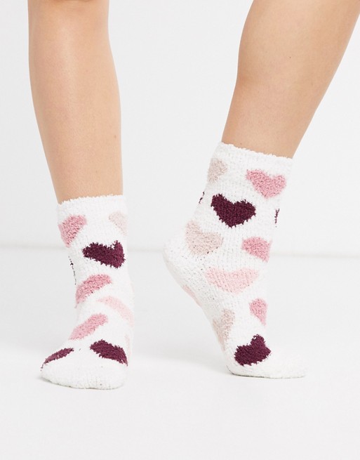 Women'secret cosy heart socks in white