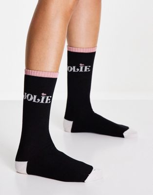  Women’secret crew sock with jolie slogan detail in black - ASOS Price Checker