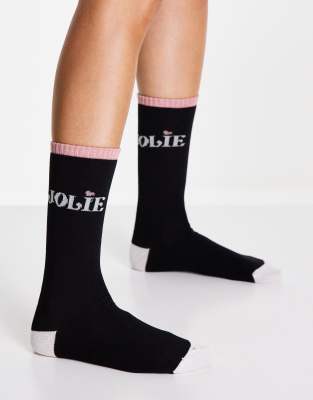  Women’secret crew sock with jolie slogan detail in black - ASOS Price Checker