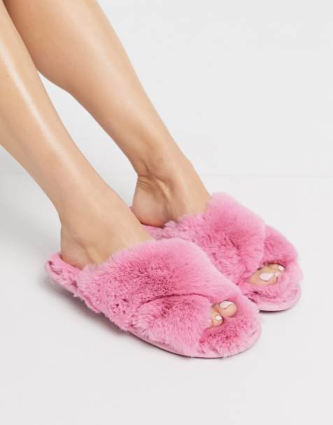Women'secret – Cross Over – Flauschige Hausschuhe in Rosa