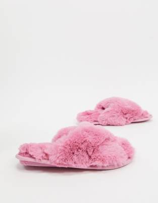 fluffy cross over slippers