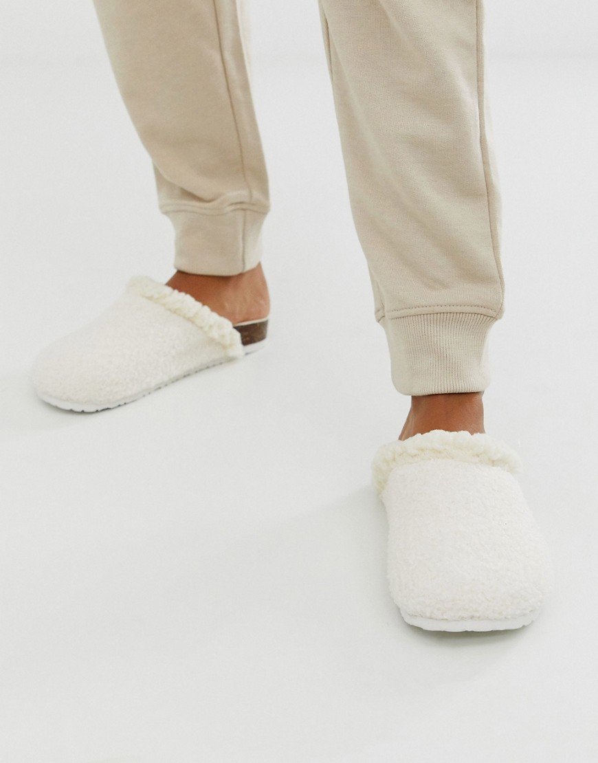 Women'secret fluffy borg hard sole slippers in cream-Pink
