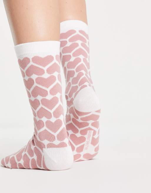 Women'secret – Knöchel-Socken mit Herz-Druck in Cremeweiß/Rosa, 4 von 4