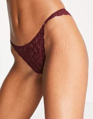 Women'secret lace high leg brazilian brief in wine - ASOS Price Checker