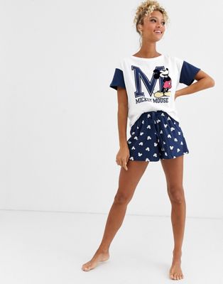 Women'secret - Mickey Mouse - Korte pyjama in gebroken wit en marineblauw