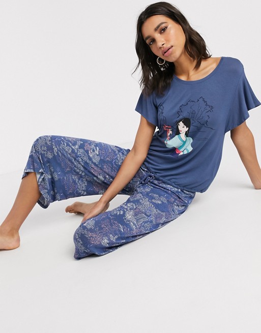 Women'secret Mulan printed jersey pyjamas in blue