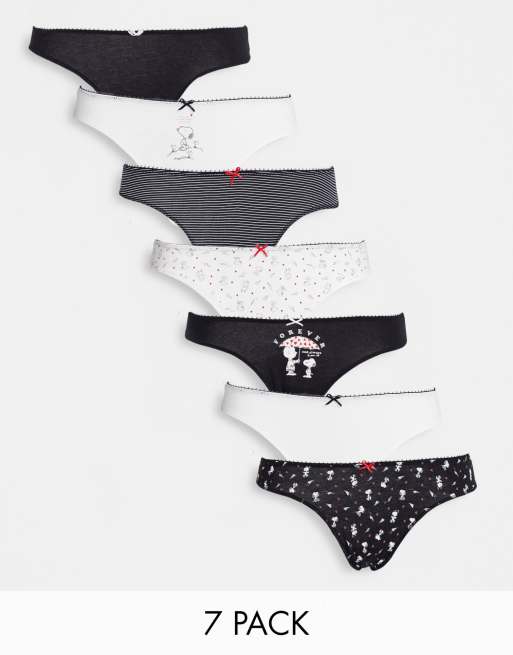 Women'secret - Pakke med 7 hipster-briefs i bomuld med sort/hvid Nuser-print