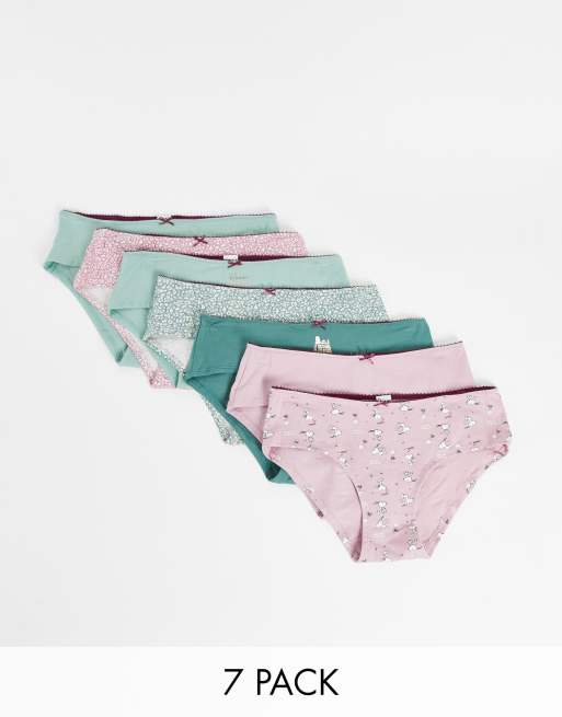 Women'secret - Pakke med 7 par trusser i grøn/lyserød med 'Nuser'-print