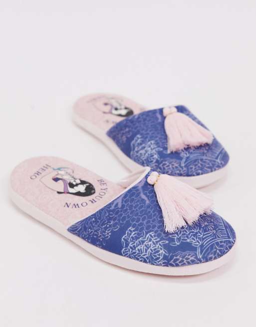 Women'secret - Pantoffels met Mulanprint en kwastjes in blauw