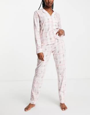 Women'secret Damen-Schlafanzug – 100% Baumwolle, Kurzarm-Shirt & Shorts, Mit Palmenstickerei