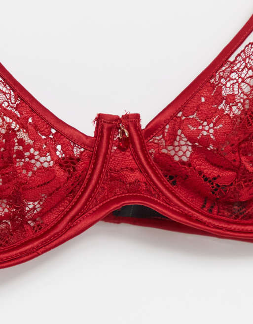 Women'secret - Reggiseno rosso in pizzo trasparente con ferretto a vista