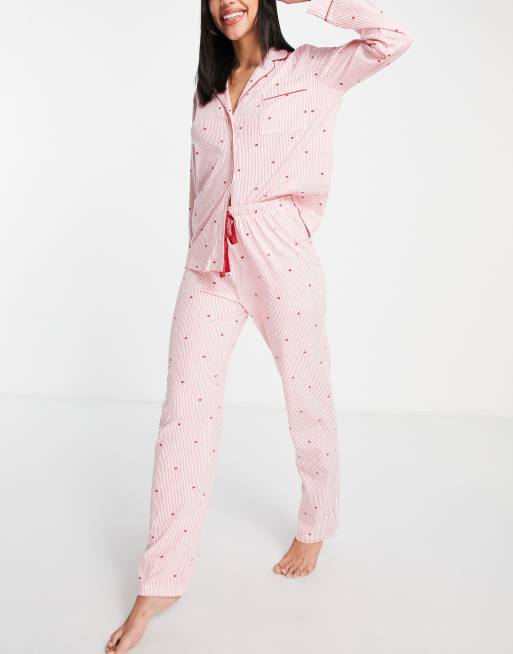 Tall Blue Revere Trouser Pyjama Set with Heart Print