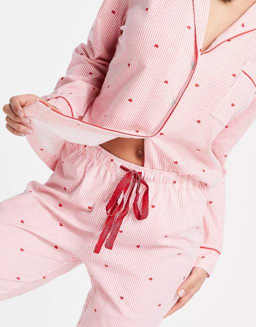 Women'secret revere top and trouser pyjamas in a gift bag in red stripe heart print , 2 of 4