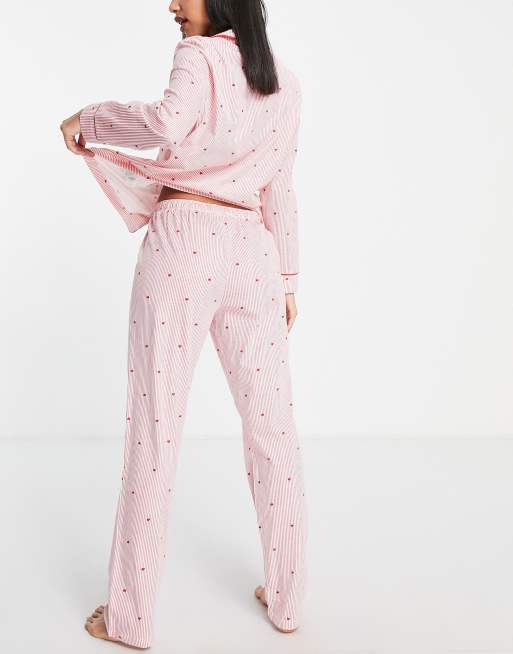 Women'secret revere top and trouser pyjamas in a gift bag in red stripe heart print , 4 of 4