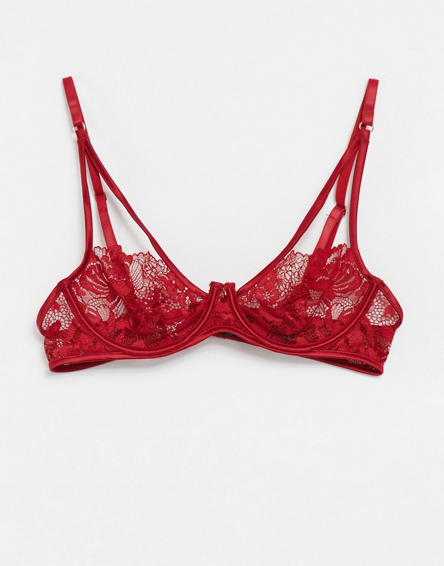 Women'secret sheer lace exposed wire bra in red