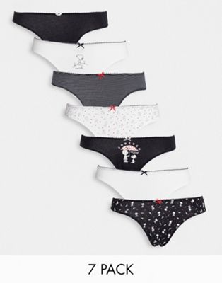 Women'secret Snoopy 7 pack cotton hipster brief in monochrome